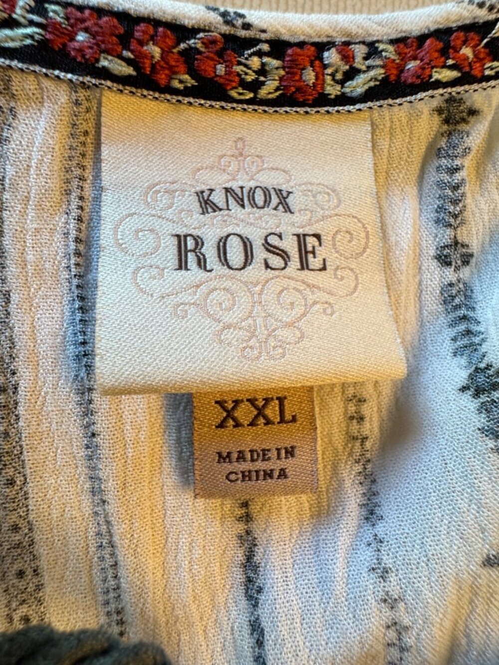 Knox Rose Boho Top Womens Size XXL White Black Stripe Tassel Tie Flowy - Picture 7 of 8